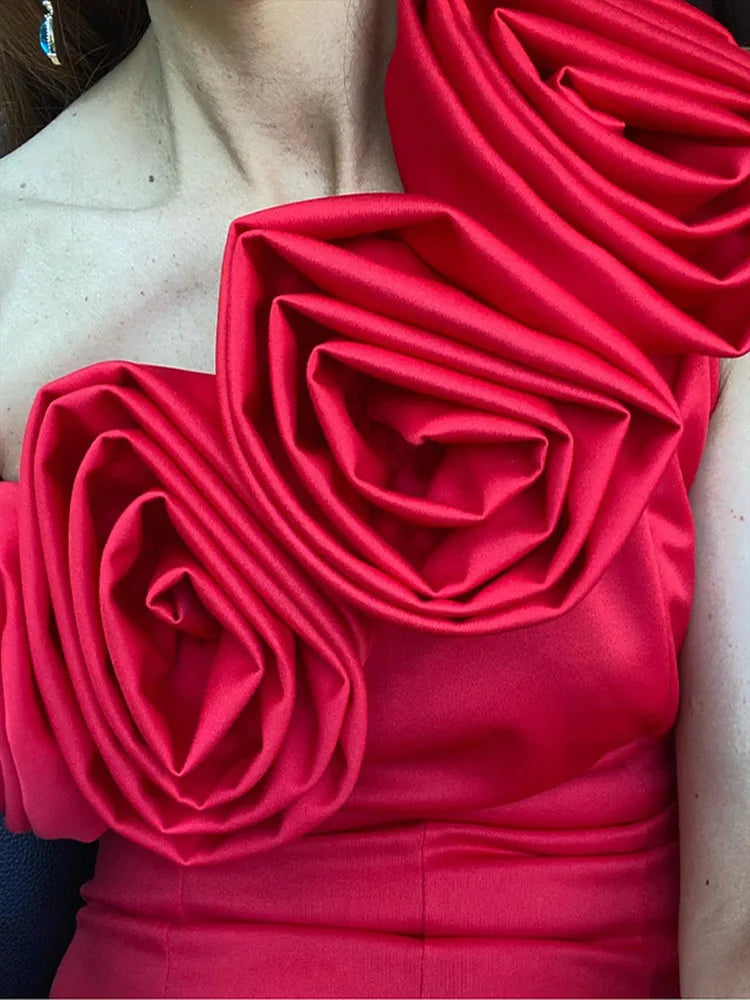 3d Flower Collar Midi Dress