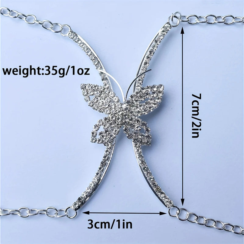 Fashionable Exquisite X-shaped Rhinestone Butterfly Chest Bracelet Body Chain