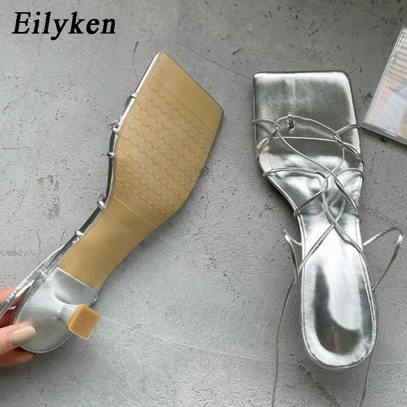 Fashion Thin Low Heel Lace Up Rome Women Sandals Summer Gladiator Casual Narrow Band Ankle Strap Shoes Big Size 35-40