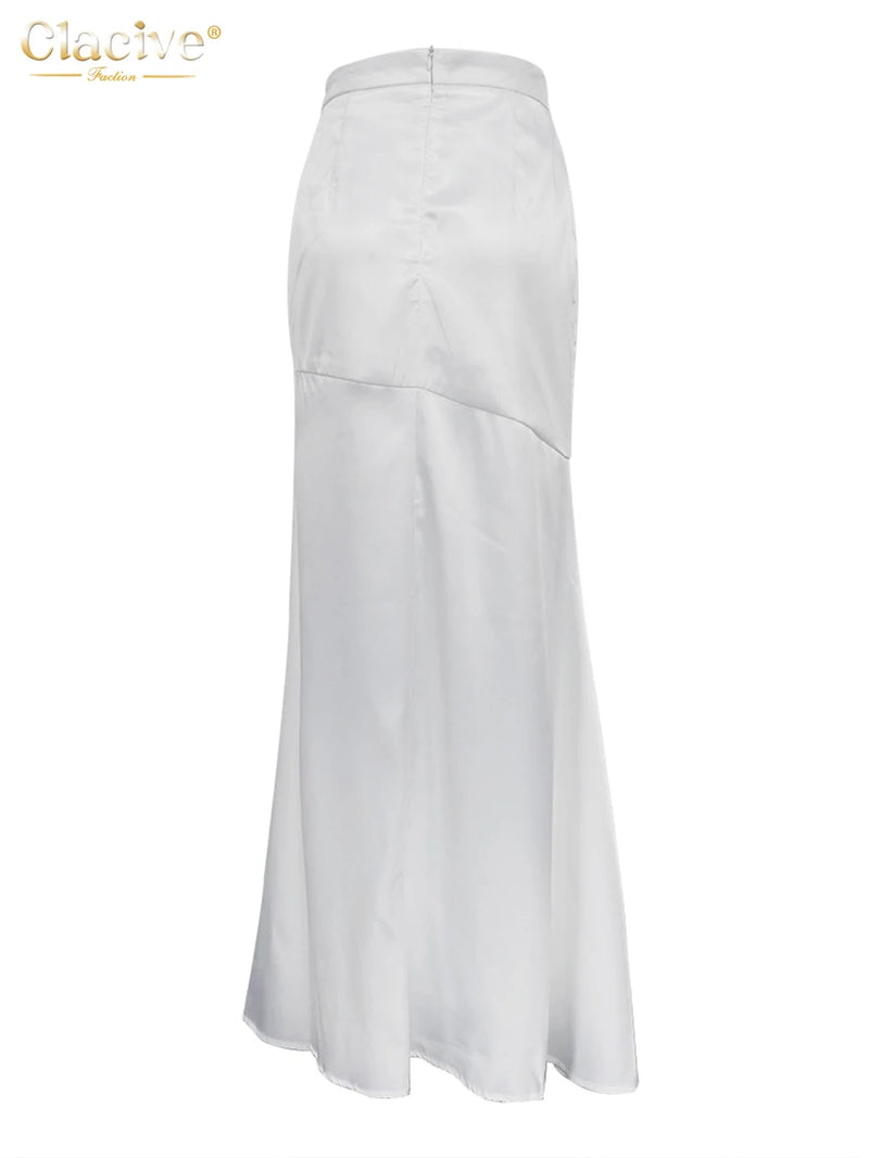 Clacive White Satin Long Maxi Skirts