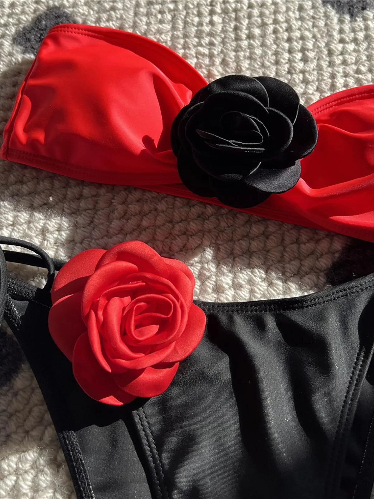 4 Colors 3D Flowers Rose Strapless Bikini Women Swimwear Female Swimsuit Two-pieces Bikini set Suit Swim