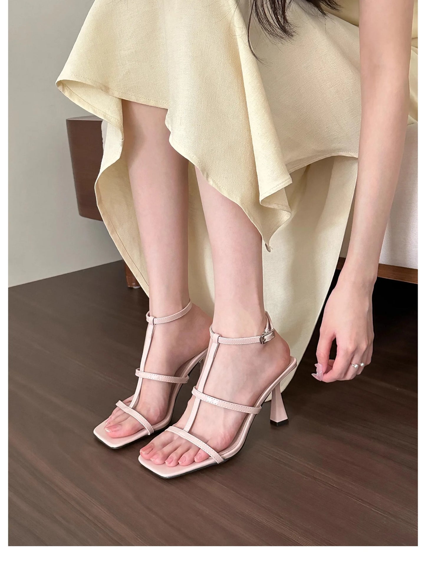 Toe-Open High Heels Women's Fine Heel T-Strap