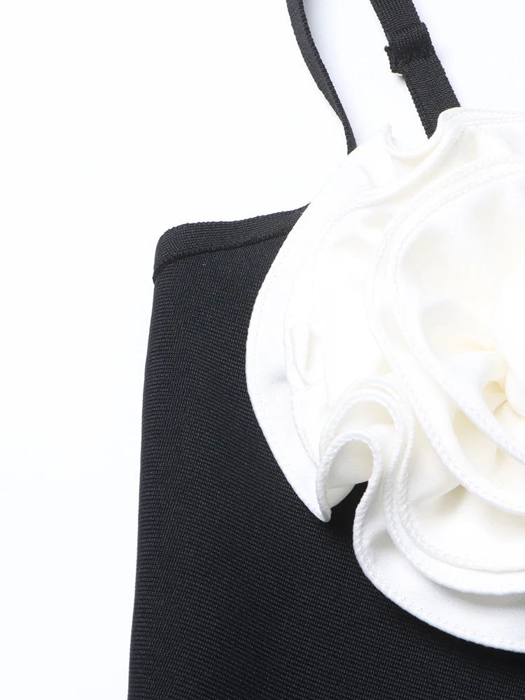 3D Flower Colorblock Patchwork Appliques Slimming Dresses