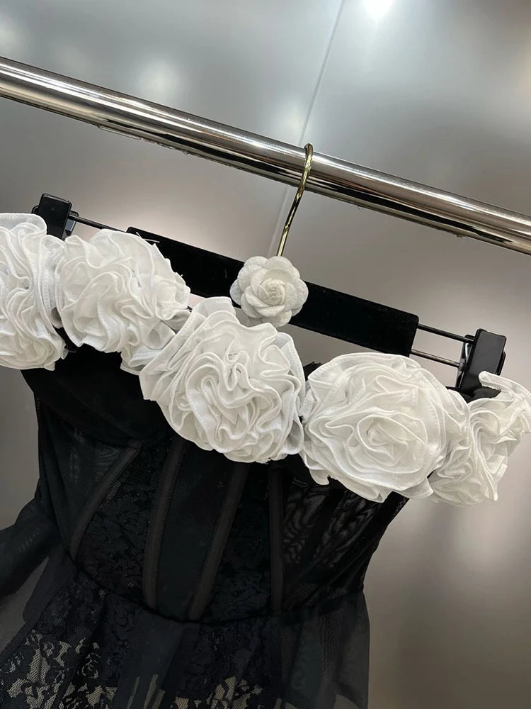 Ruffles Strapless Sleeveless Floral Top 3D Flowers