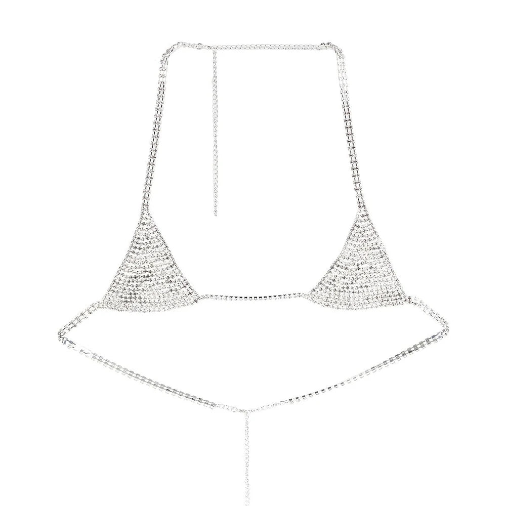 Triangle Cup Bra Chest Chain Cover Rhinestone Body Chain Accessories