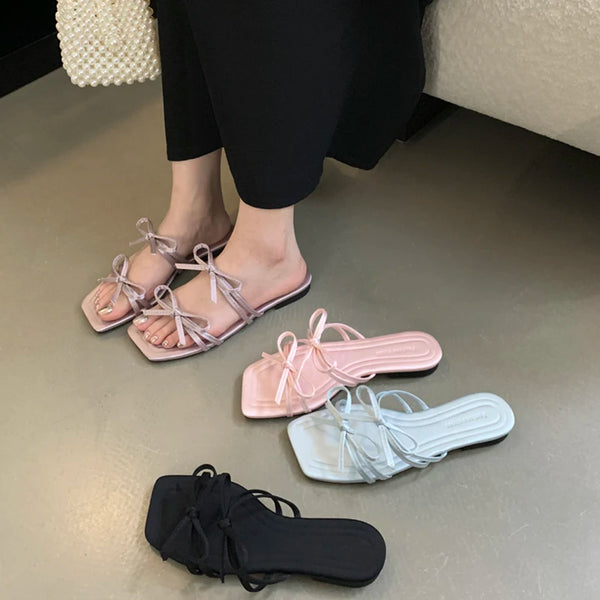 Summer Soft Sole Women Flats Slippers Casual Butterfly-knot Open Toe Shoes Comfort Outdoor Beach Vacation