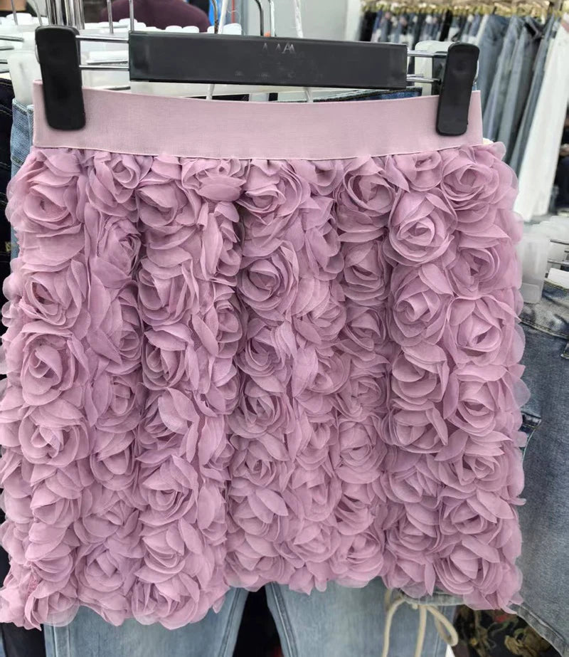 3D Rose Flower Retro Skirts for Women 2025 Fashion Jupe Summer Y2K High Waist Mini Goth Skirt