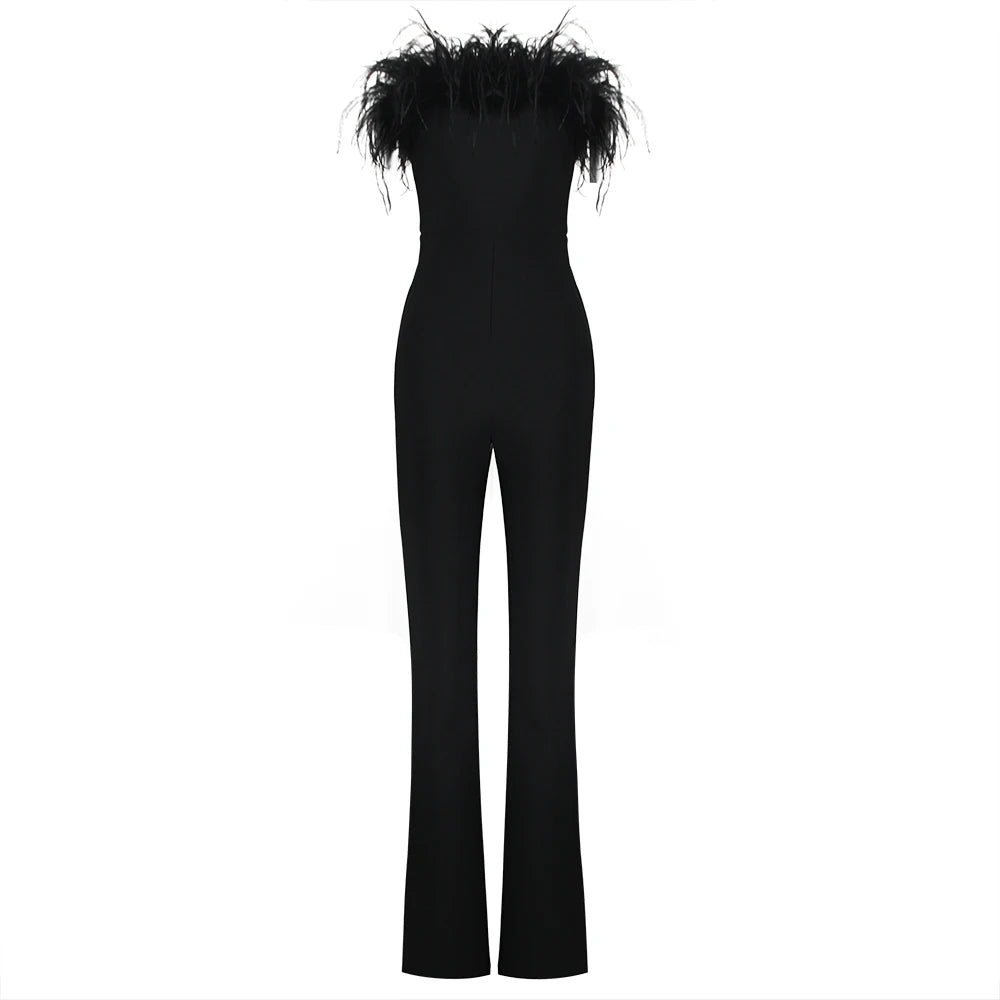 New Arrival Strapless Bandage  Feathers Jumpsuits