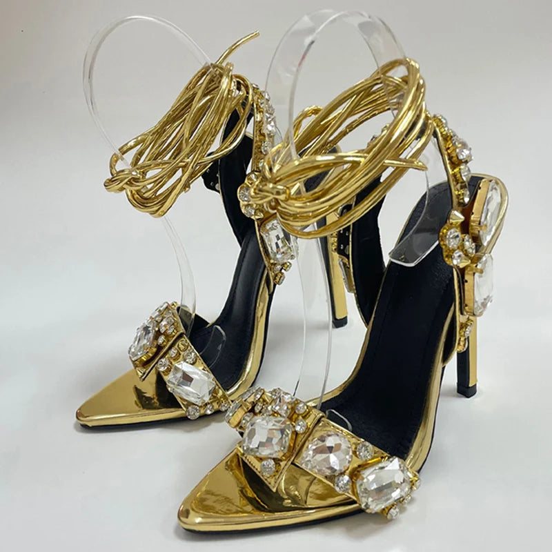 Ankle Strap Golded Sandals Women Party Nightclub Stripper Heels