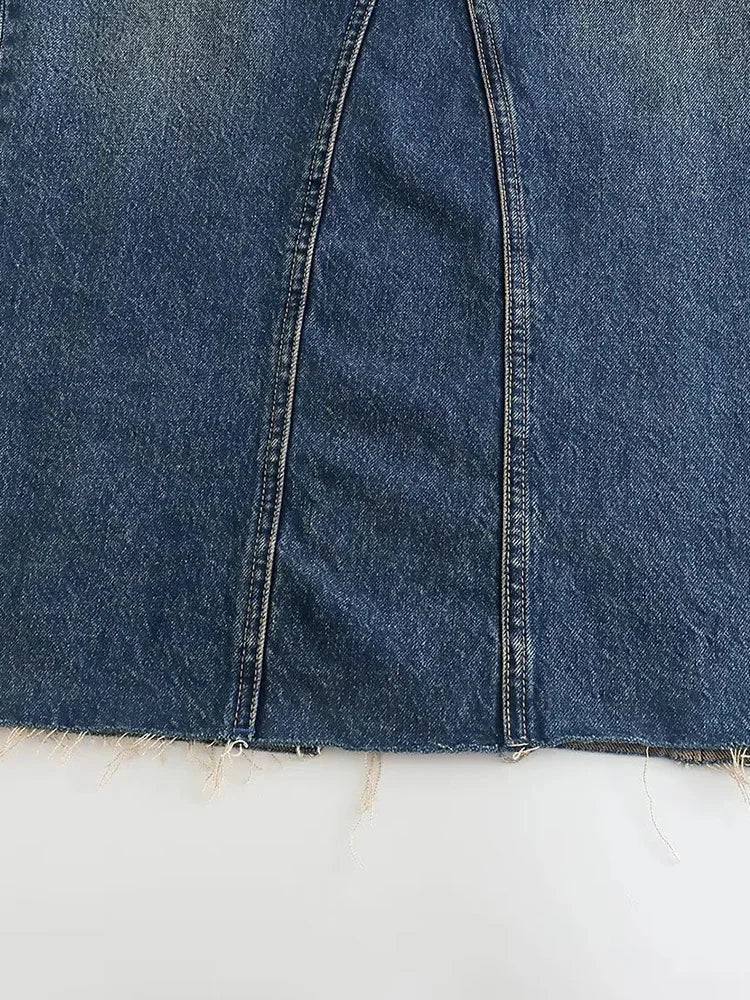 Denim Dress Elegant Slim Fit Female  Strapless Dress Buttons Bodycon Midi Dresses
