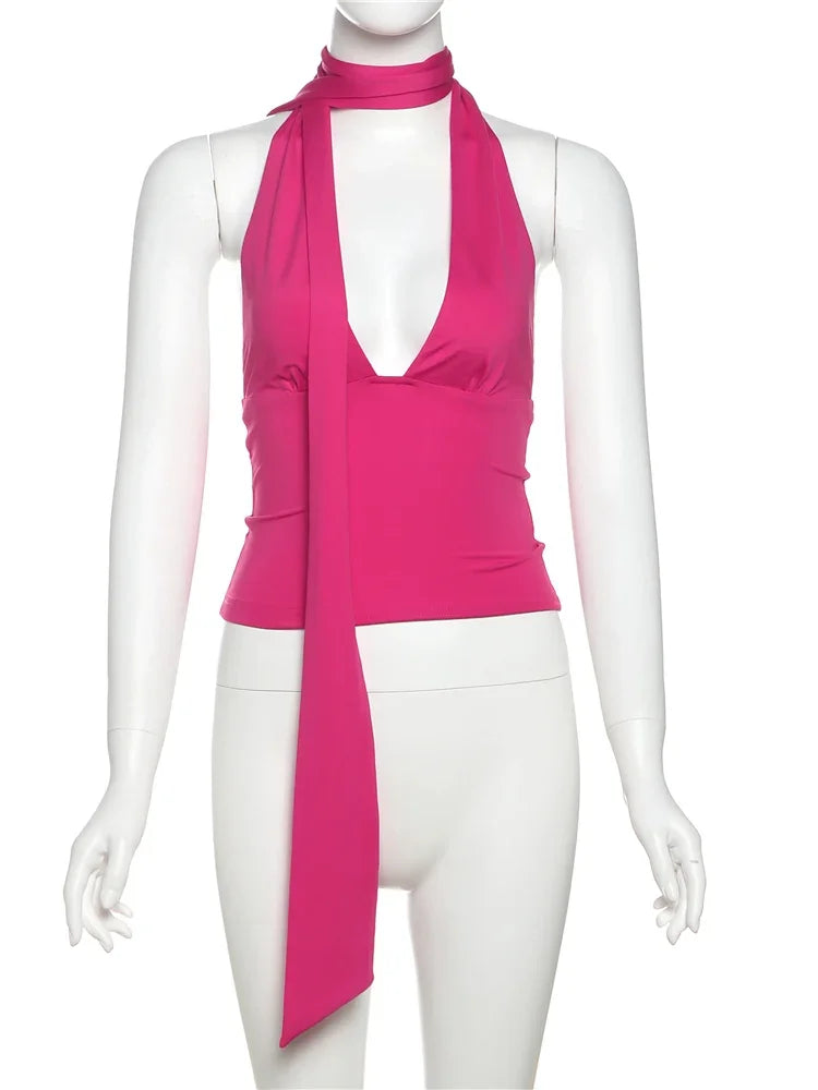 Scarf Tank Tops Women Backless Irregular Summer Trend Shirts