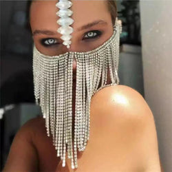 Fashionable Rhinestone Full Rhinestone Tassels Full Face Mask Gathering Ball Attention Shining Full Face Mask