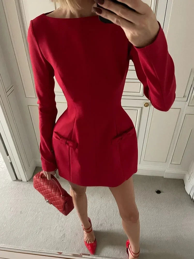 Bows Splice Long Sleeve Mini Dress Elegant Office