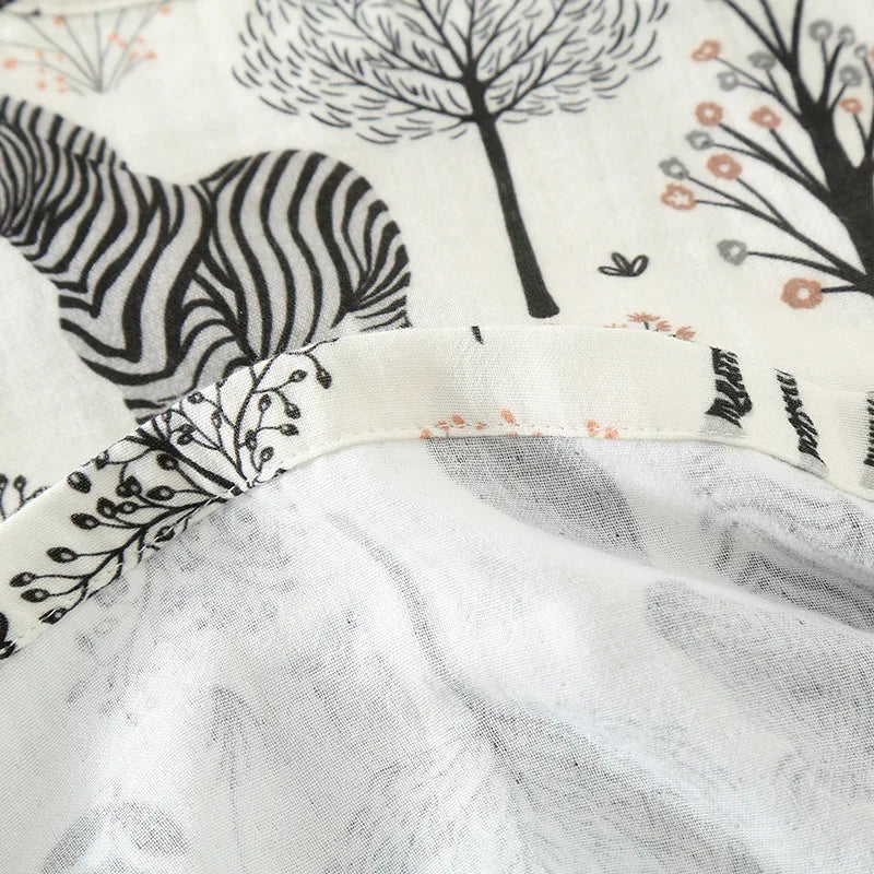 Zebra Print Pajamas for Women Turn-down Collar Lace Cuffs Long-sleeved  Trousers Loose Loungewear Cotton Double-layer Set