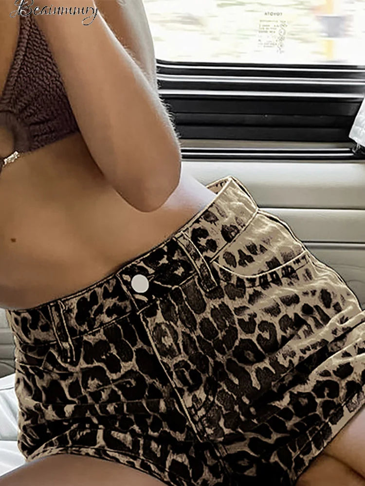 Retro Leopard Print Y2k Shorts