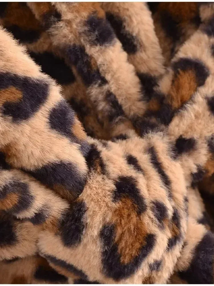 Leopard Printe Furry Fur Long Overcoat Thick Warm Coats 2024 Outwear