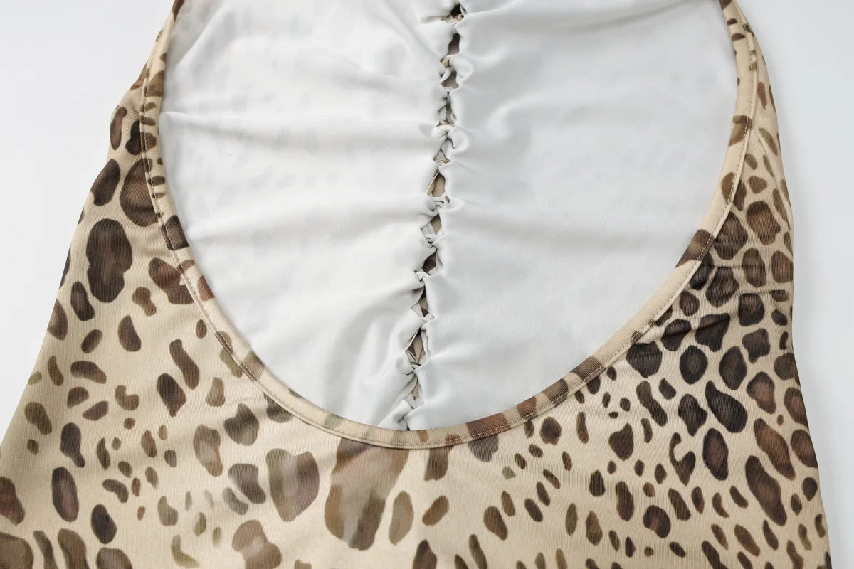 Halter Leopard Backless Maxi Dress Women Long Dresses