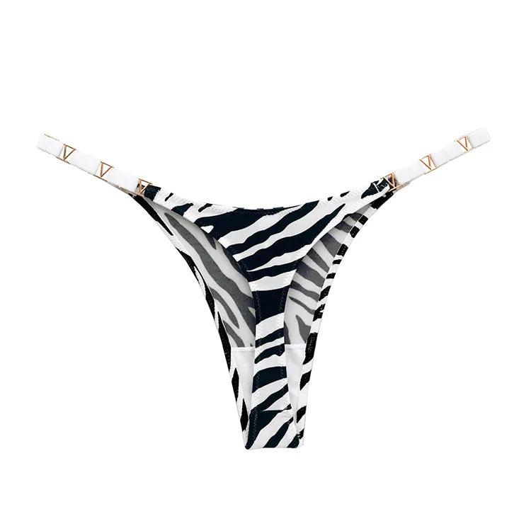 Thong Women Underwear Briefs Panties Zebra Flower Low Rise Luxury Metal Buckle G-String Bikini Girls Female Panty