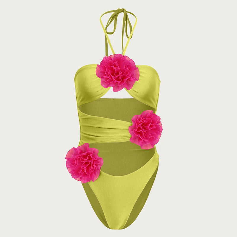 3d Floral One Piece Swimsuit Swimwear Push Up Monokini Swimsuit Solid Padded Swimming Suit