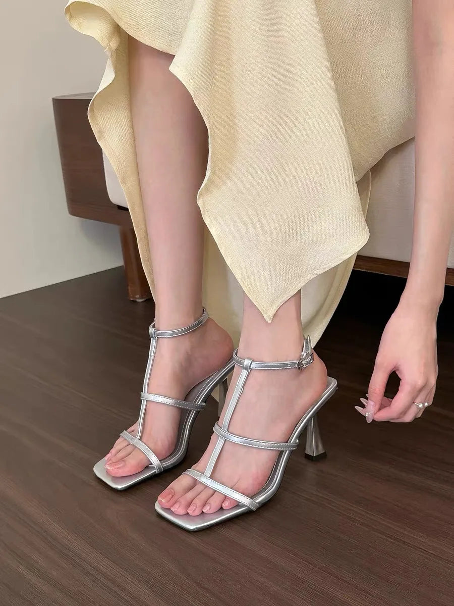 Toe-Open High Heels Women's Fine Heel T-Strap