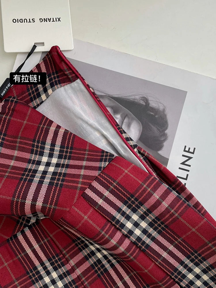 Vintage Mini Plaid Skirts High Waist Fashion Tide