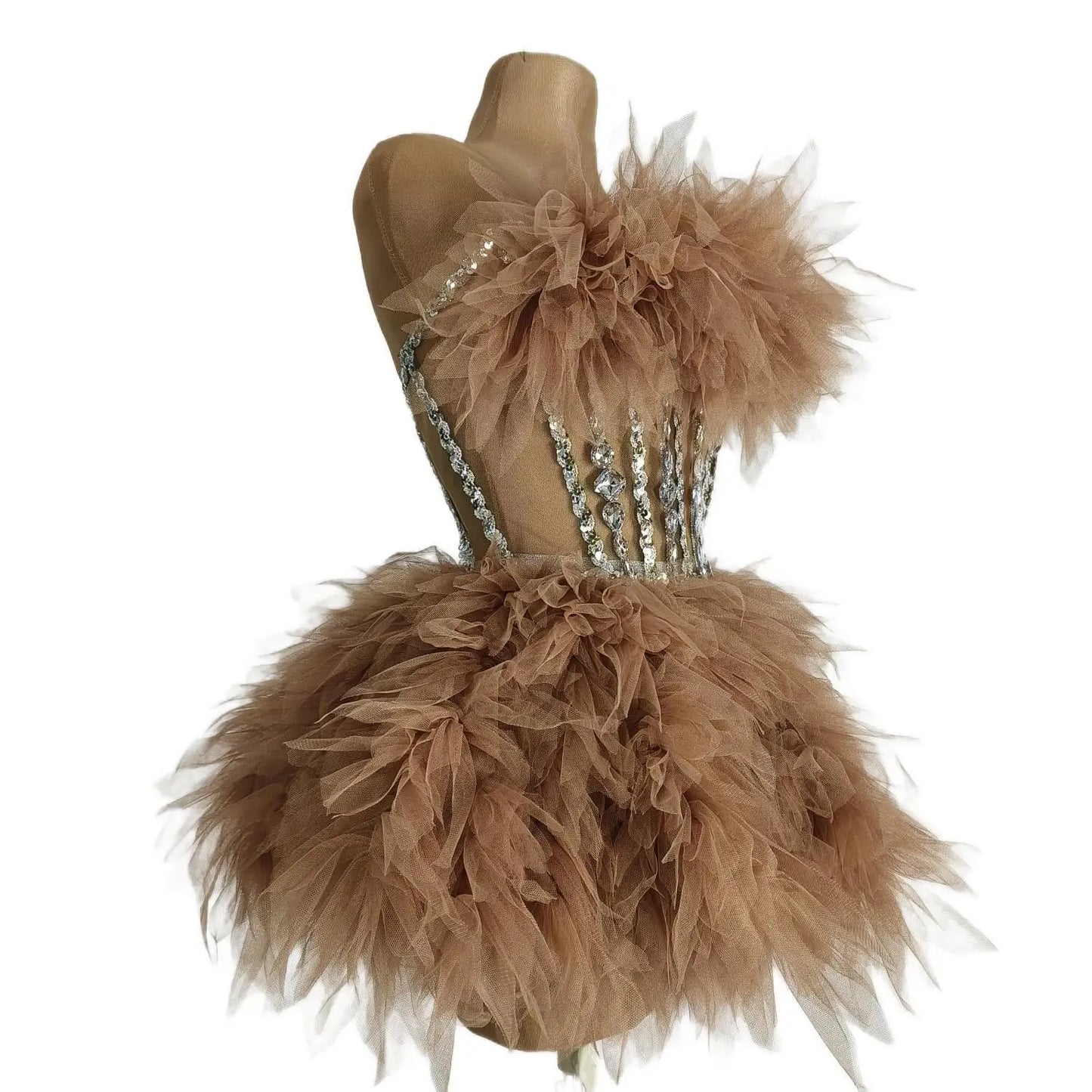 Sheer Mesh Luxury Women Cocktail Gowns Sparkly Crystals Dresses Mini Prom Dress