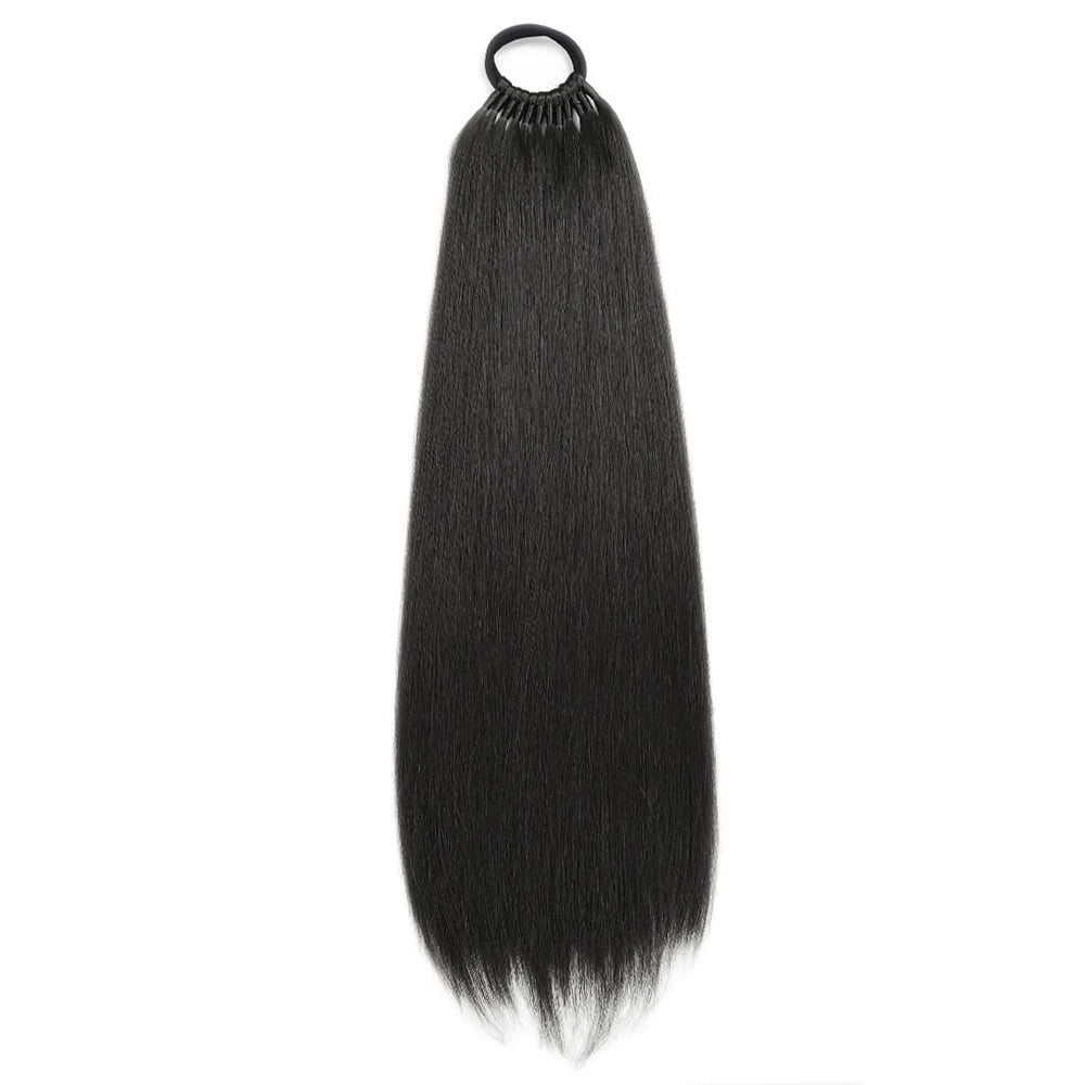 24 32 Inch Straight Ponytail With Elastic Band Synthetic Ponytail Extension Wrap Around Heat Resistant Pony Tail for Women