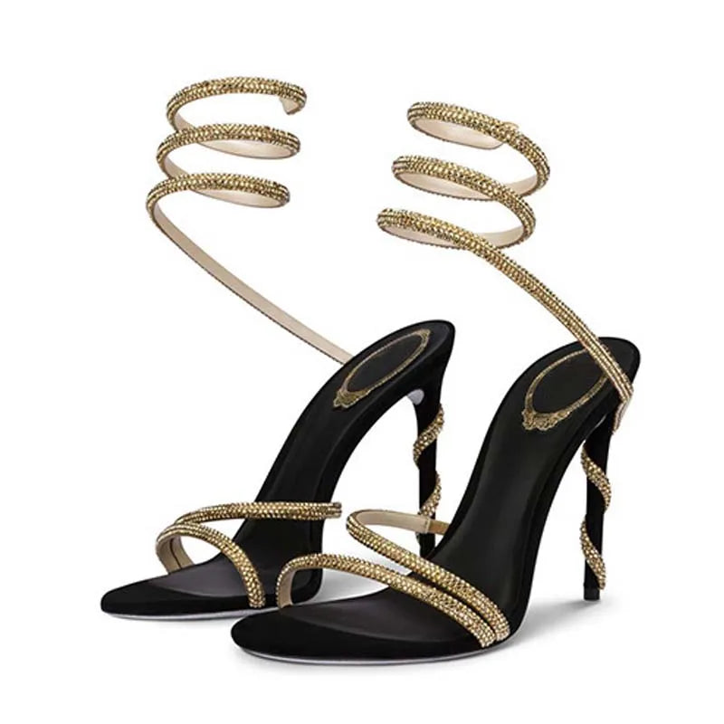 Crystal Rhinestone Open Toe Sandals Snake Design