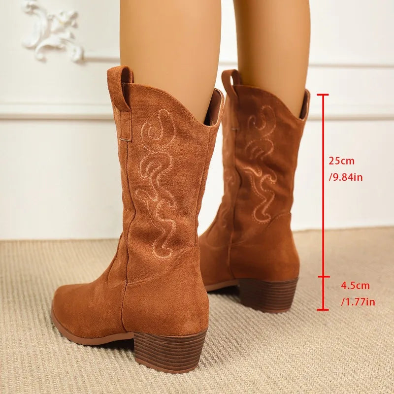 Western Women's Winter Knee High Boots Fashion Cowboy Cowgrils Boot Heel Red Party Shoes Ladies Large Size Available 43