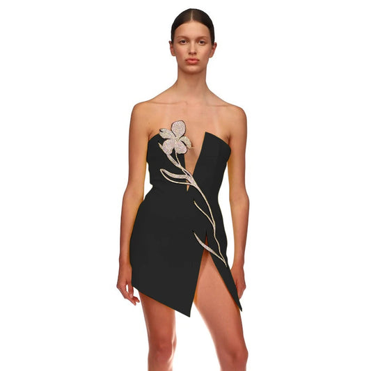 Beading Bandages Rose Flower Design Dress