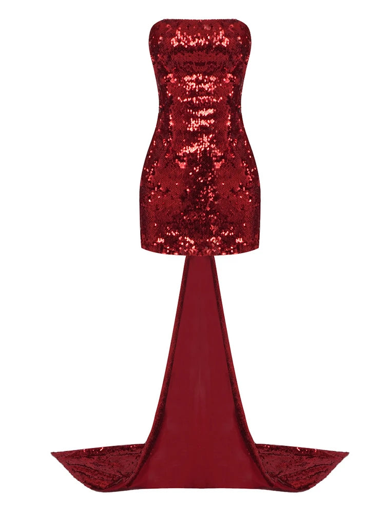 New Beading Strapless Bow Backless Slim Mini Dress Elegant Wine Red Celebrity Party Cocktail Dress