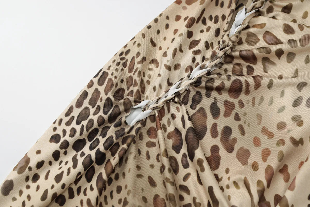 Halter Leopard Backless Maxi Dress Women Long Dresses