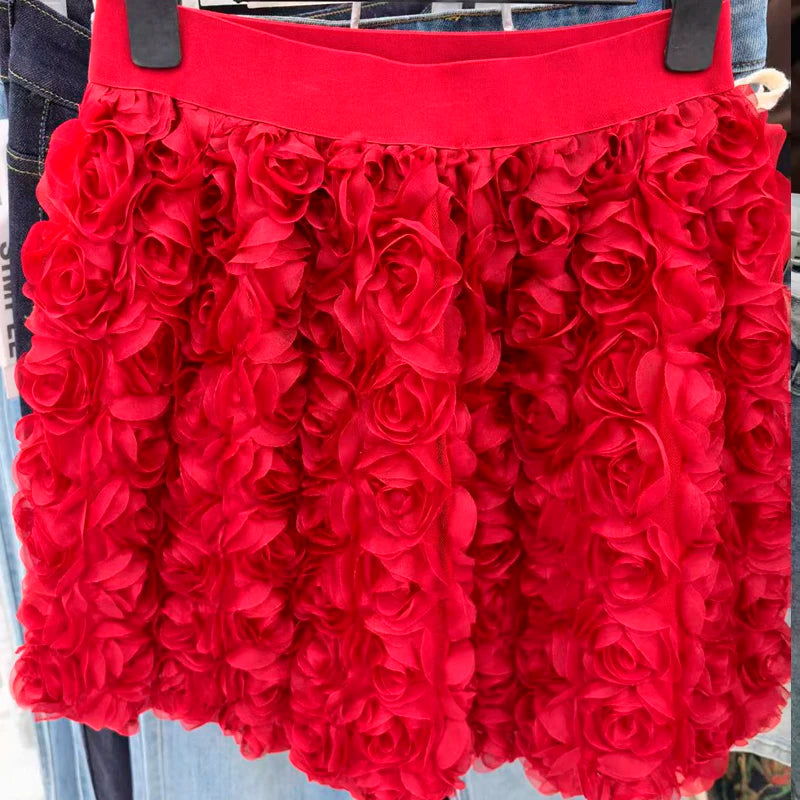3D Rose Flower Retro Skirts for Women 2025 Fashion Jupe Summer Y2K High Waist Mini Goth Skirt