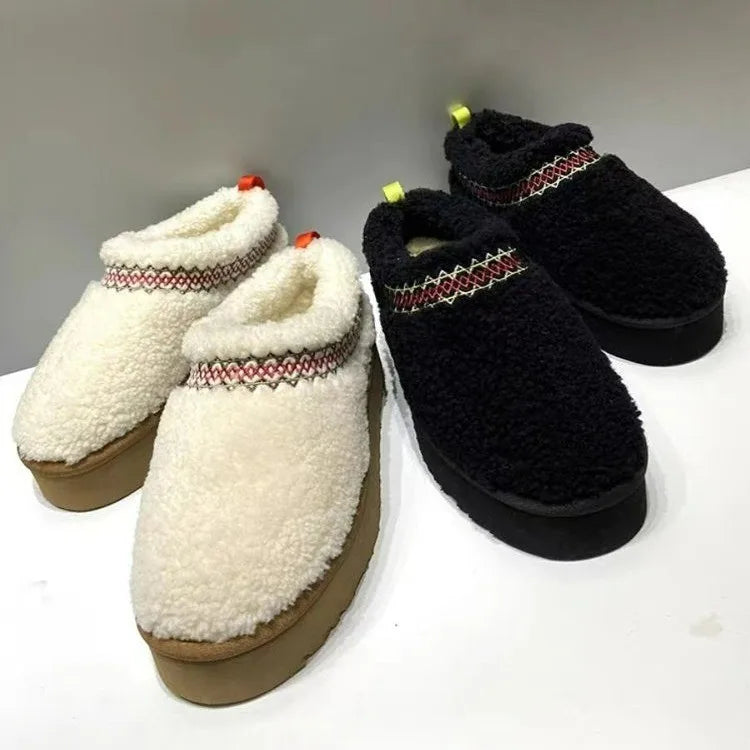 New Thick-Soled Heightening Bag Head Fluffy Slippers Outer Wear Fleece Warm Non-Slip Cotton Slippers Casual Women's Shoes