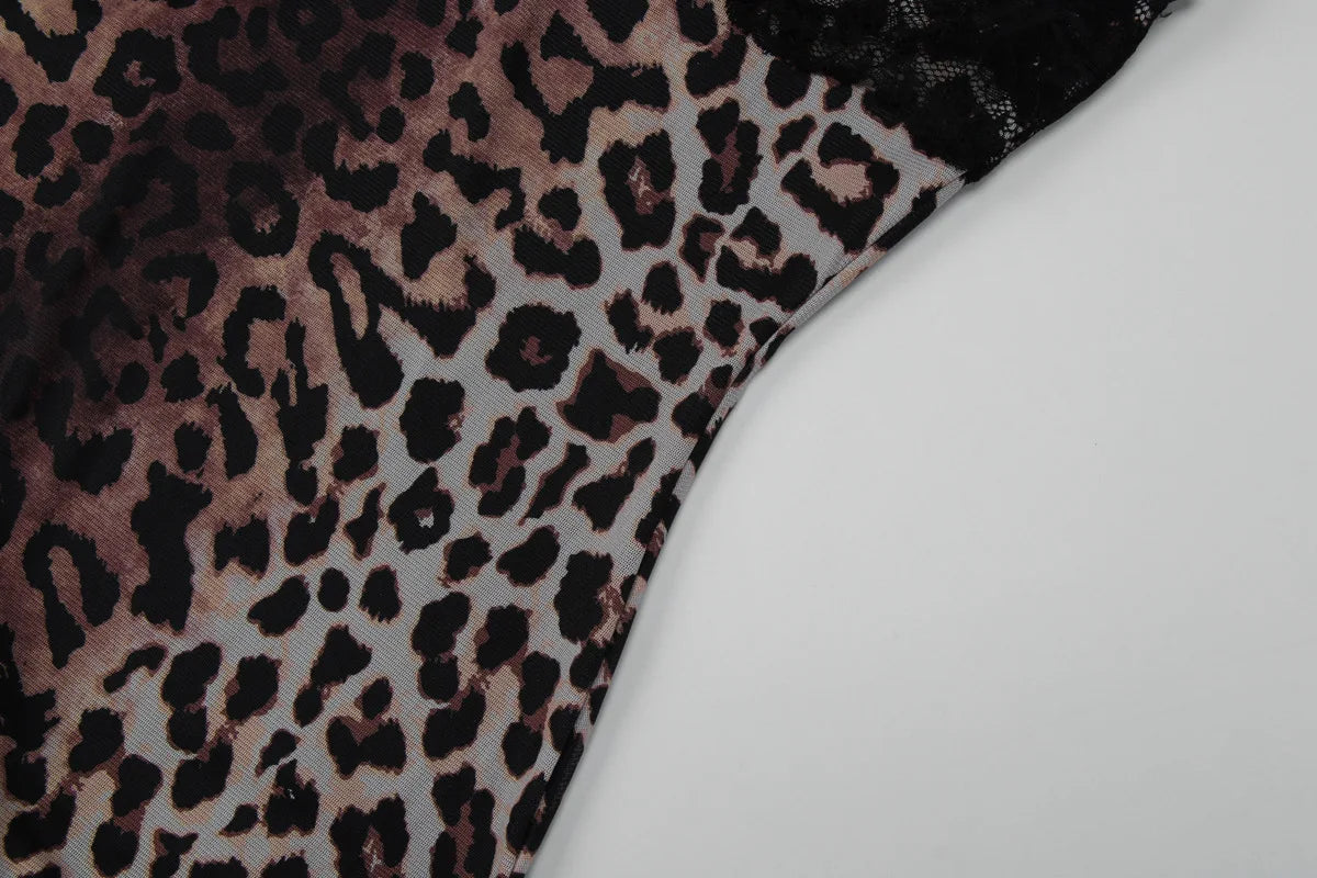 Lace Leopard Print Patchwork Bodycon Dress