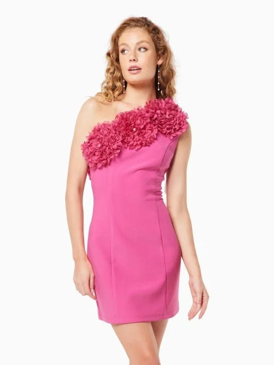 Mini Dress Women Rose Red One Shoulder Flower Bodycon Dress Evening Celebrity Party Dres