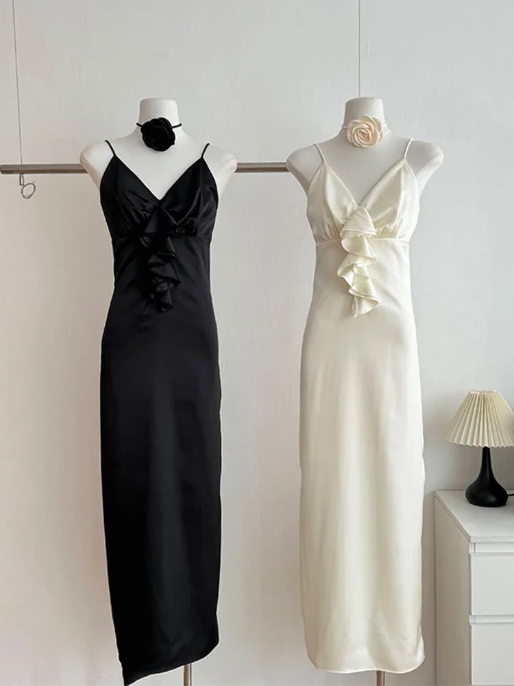 2000s Aesthetic Black Fairy Dress Spring Summer Fashion Vintage A-Line Dress Sleeveless Sweet Sexy Evening Dress French Elegance