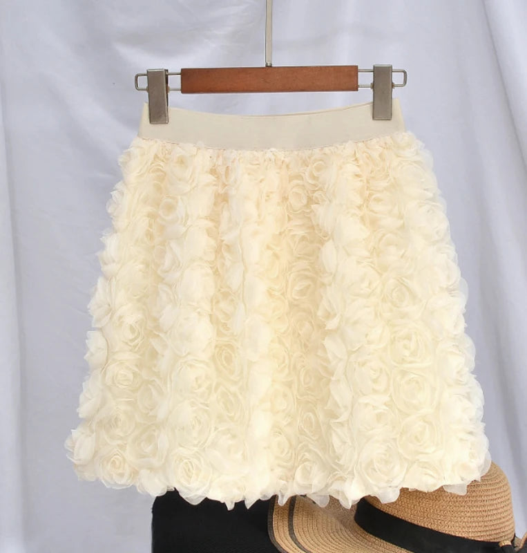 3D Rose Flower Retro Skirts for Women 2025 Fashion Jupe Summer Y2K High Waist Mini Goth Skirt