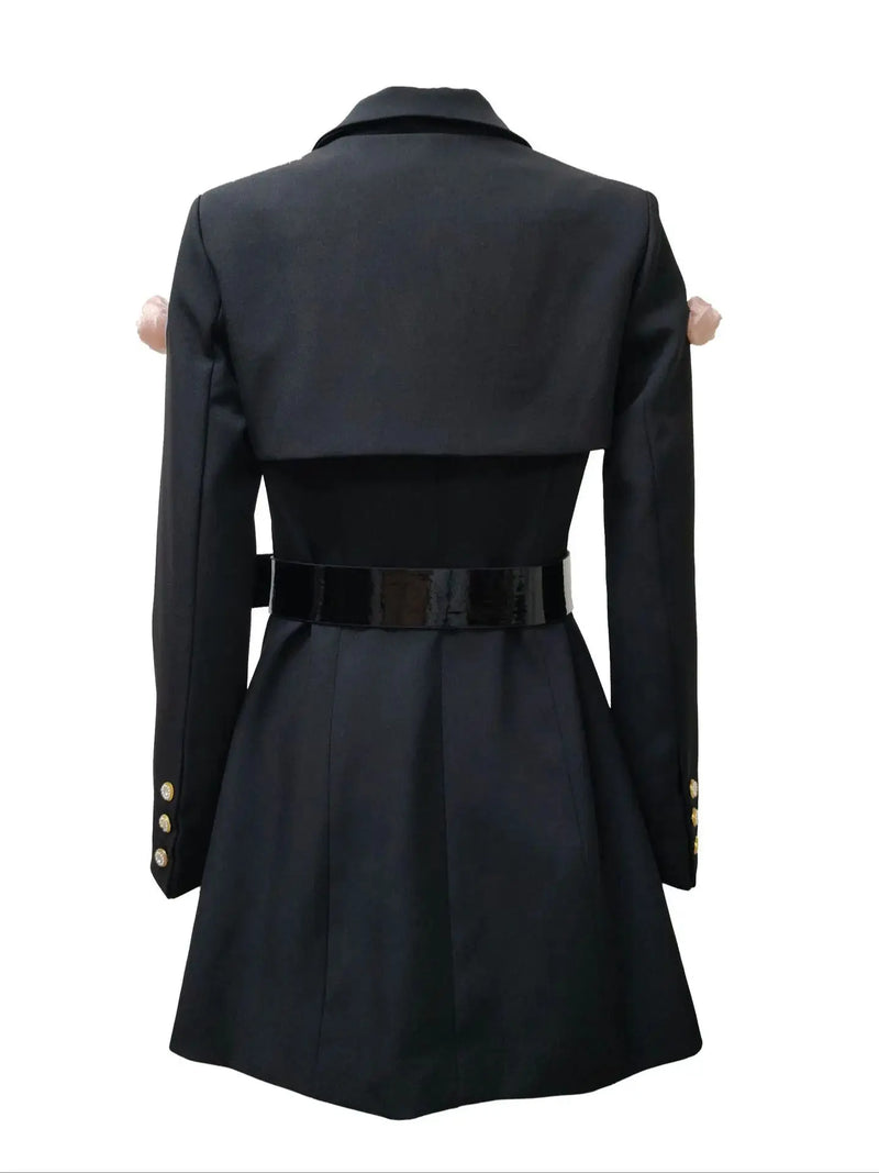 Winter New Long Sleeve Flower Blazer Dress High Street Celebrity Designer Office Lady A-line Belt  Jackets Coat