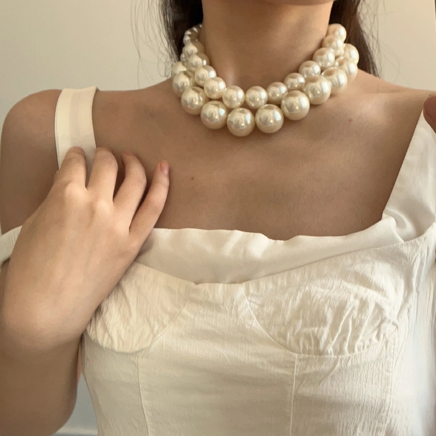 Vintage Hyperbole Double Layer Pearl Choker Necklace
