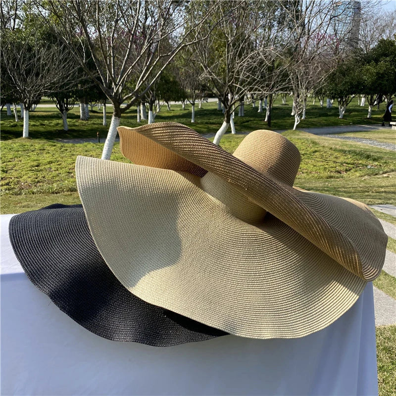 70cm Summer Beach Sun Hat Anti-uv Protection 35cm Large Wide Brim Foldable Straw Hats Oversized Collapsible Sunshade Cover Caps