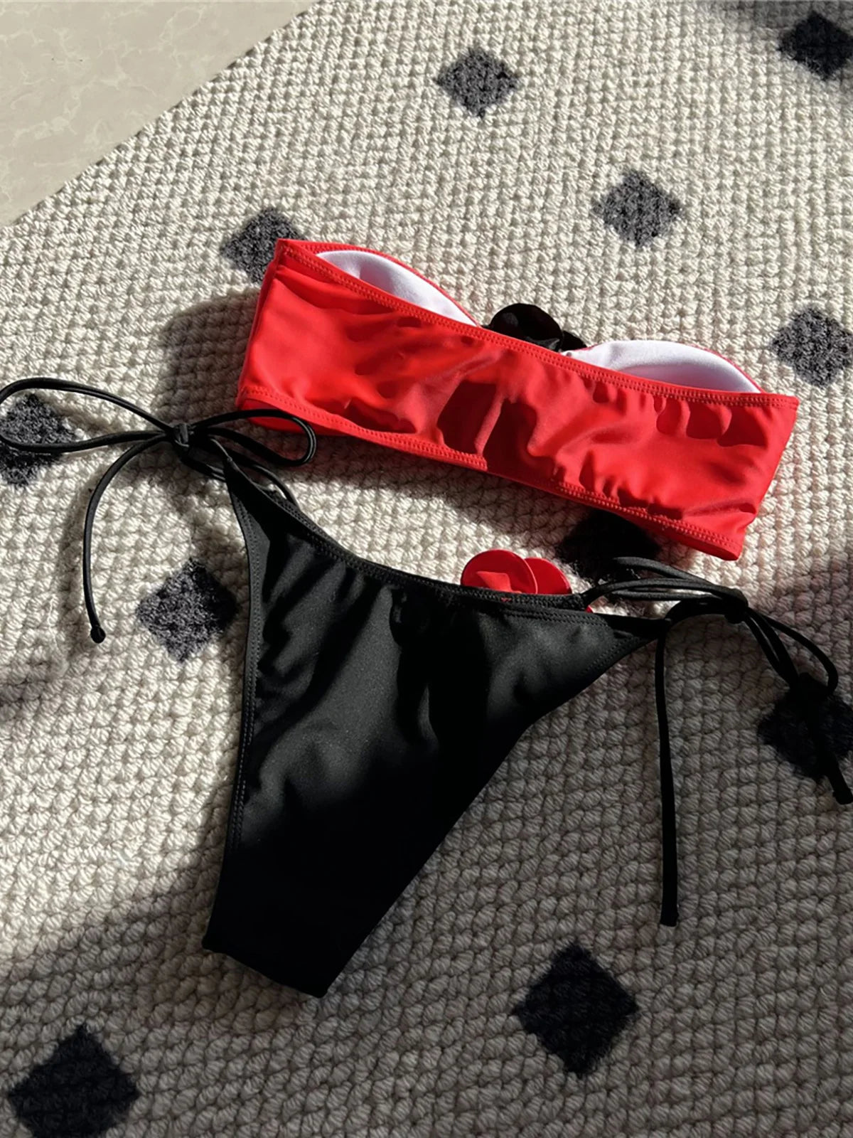 4 Colors 3D Flowers Rose Strapless Bikini Women Swimwear Female Swimsuit Two-pieces Bikini set Suit Swim