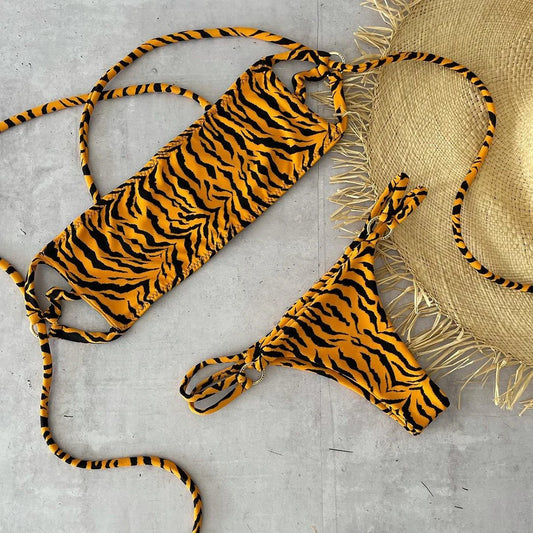Animal Print Leopard Zebra Bikini Push Up Swimsuit Women Bikini Set Brazilian Thong Bathing Suit Bandeau Beach Wear Swimwear