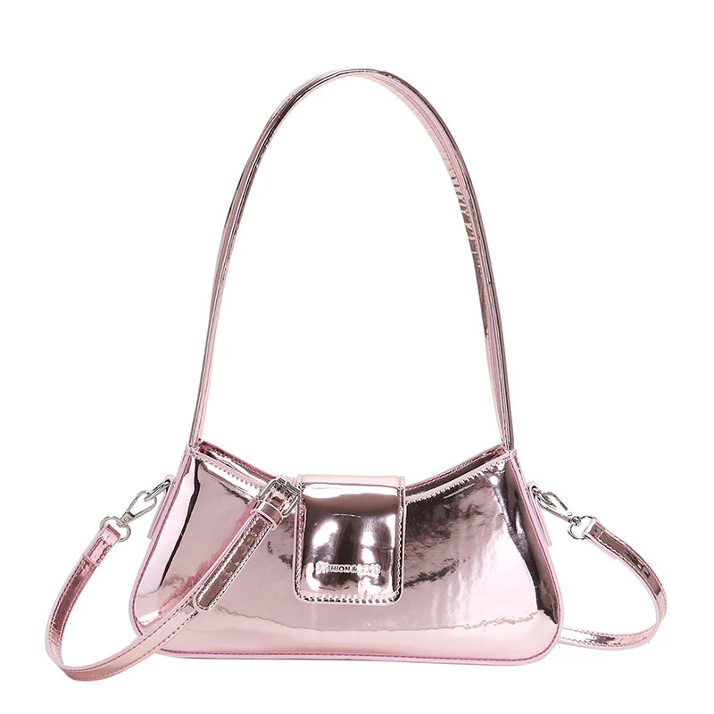 Small Pink Shoulder Bags for Women Spring Designer Silver Fashion Handbags Trend Leather Underarm Ladies Solid Color Gold