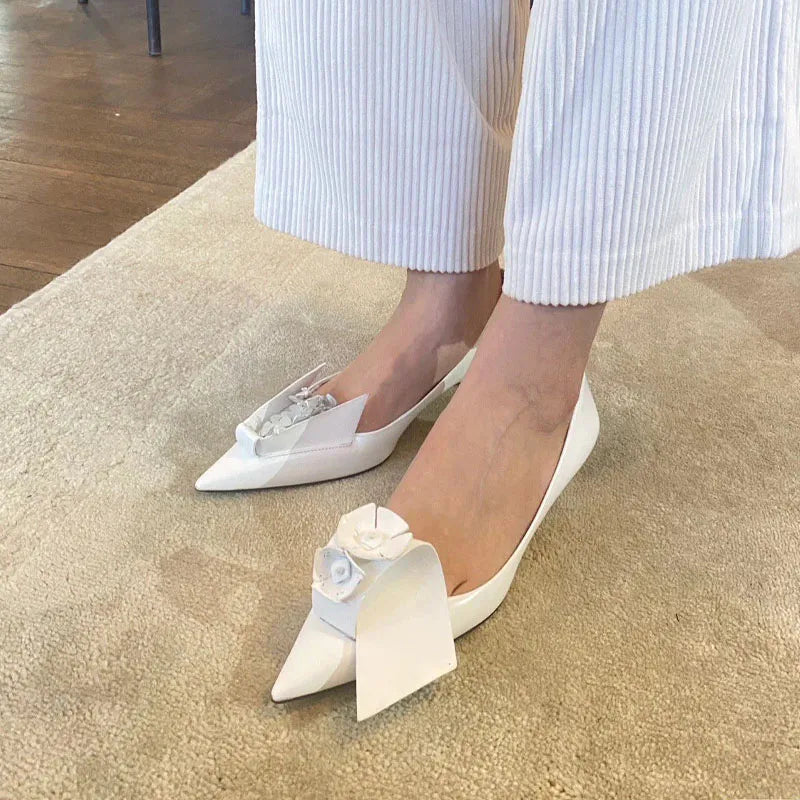 Flower Geometry Design Slingback Pointed Toe Low Heel Sandals