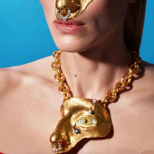 Vintage Baroque Style Alloy Plated Face Shaped Necklace
