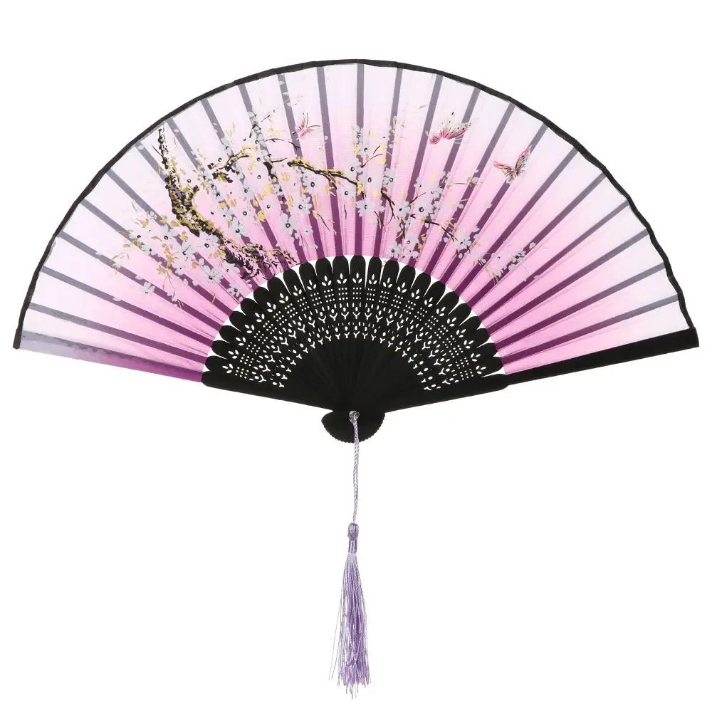 Bamboo Antique Folding Fan Chinese StyleFan Summer Female Dance Fan Portable Elegent Flower Hand Held Fan
