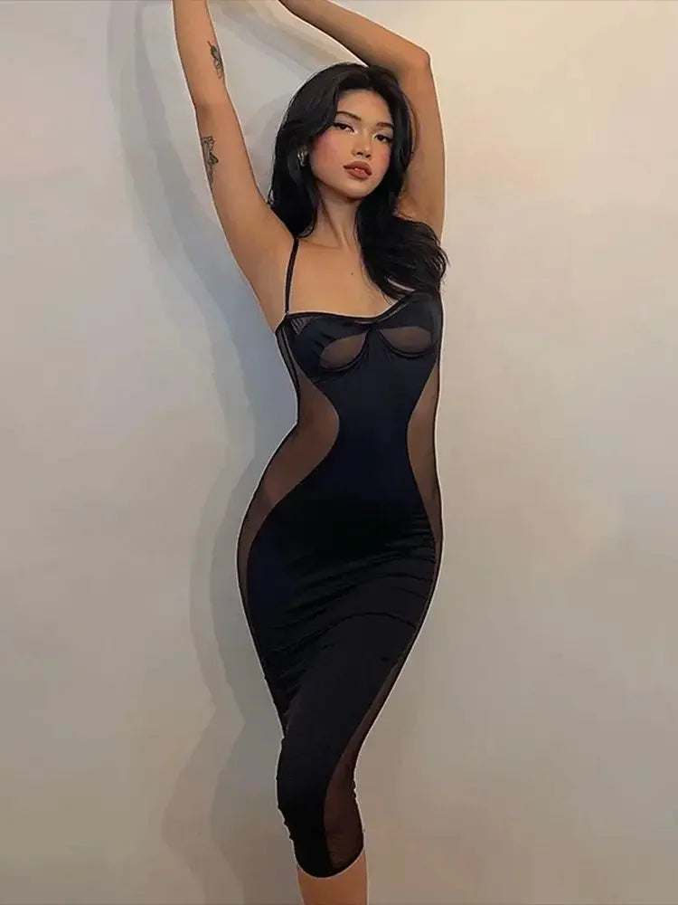 Mesh Sheer Sleeveless Backless Bodycon Party Mini Bandage Dress Ming Club Clothing