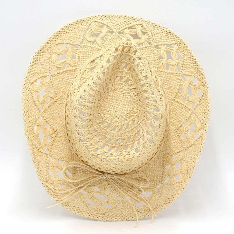 Weave Hollow Straw Cowgirl Hat Women Handmade Fashion Cowboy Panama Hats Summer Sunscreen Hat Western Knight Travel Country Hat