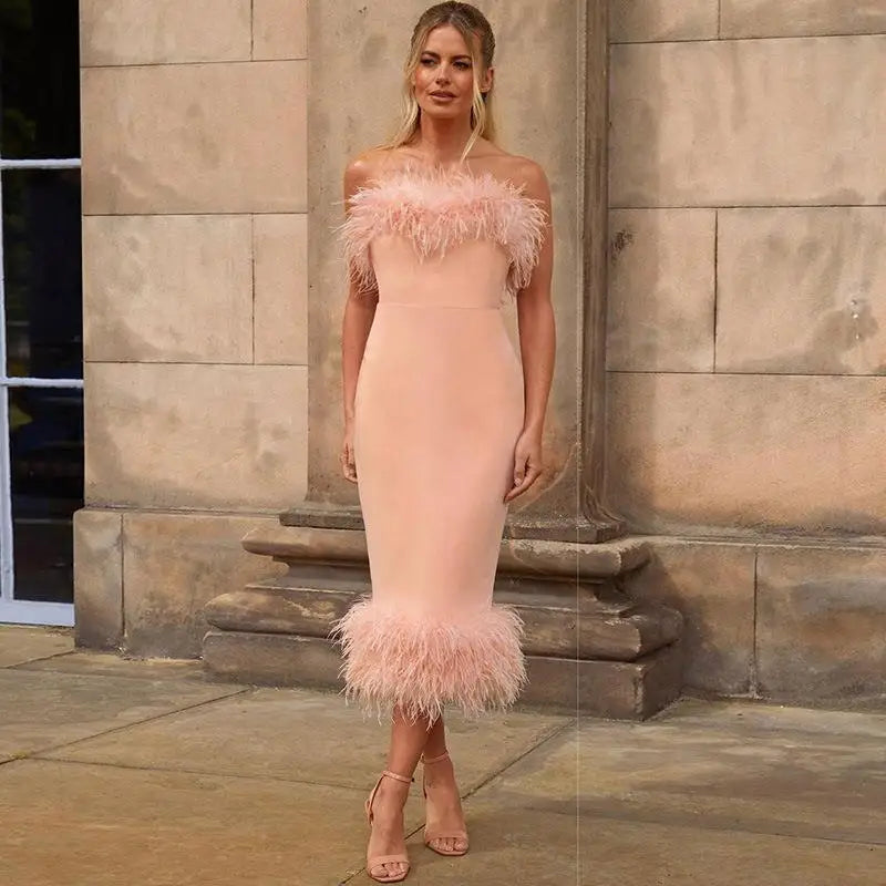 Pullover Feathers Pencil Cocktail Prom Wedding Dress Vestidos